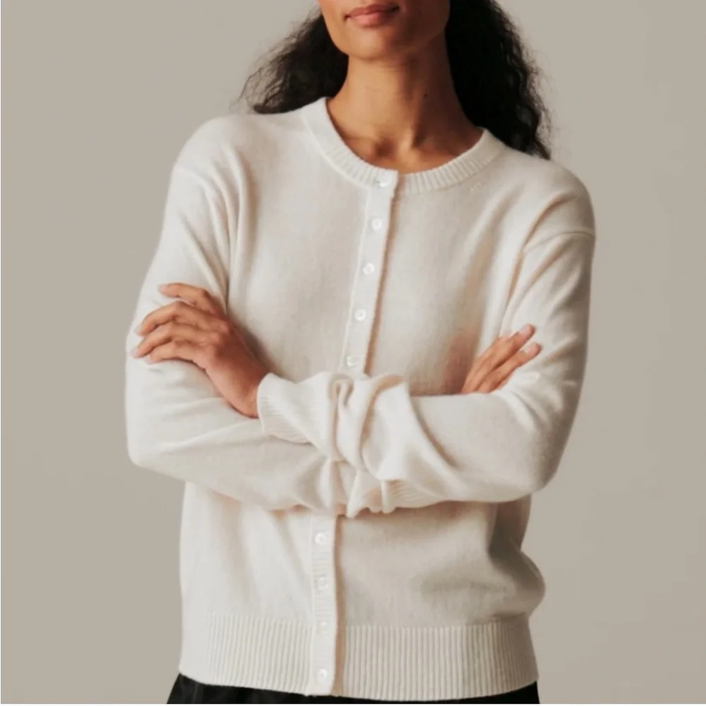 NWOT J. Crew Perfect Cashmere Cardigan in Snow Cream White Sz XL